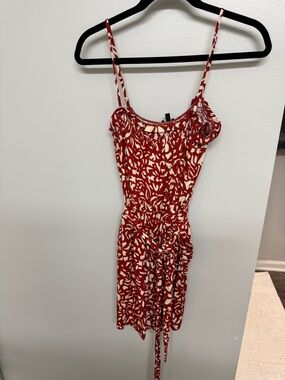 Red and Cream Print Spaghetti-Strap Romper
